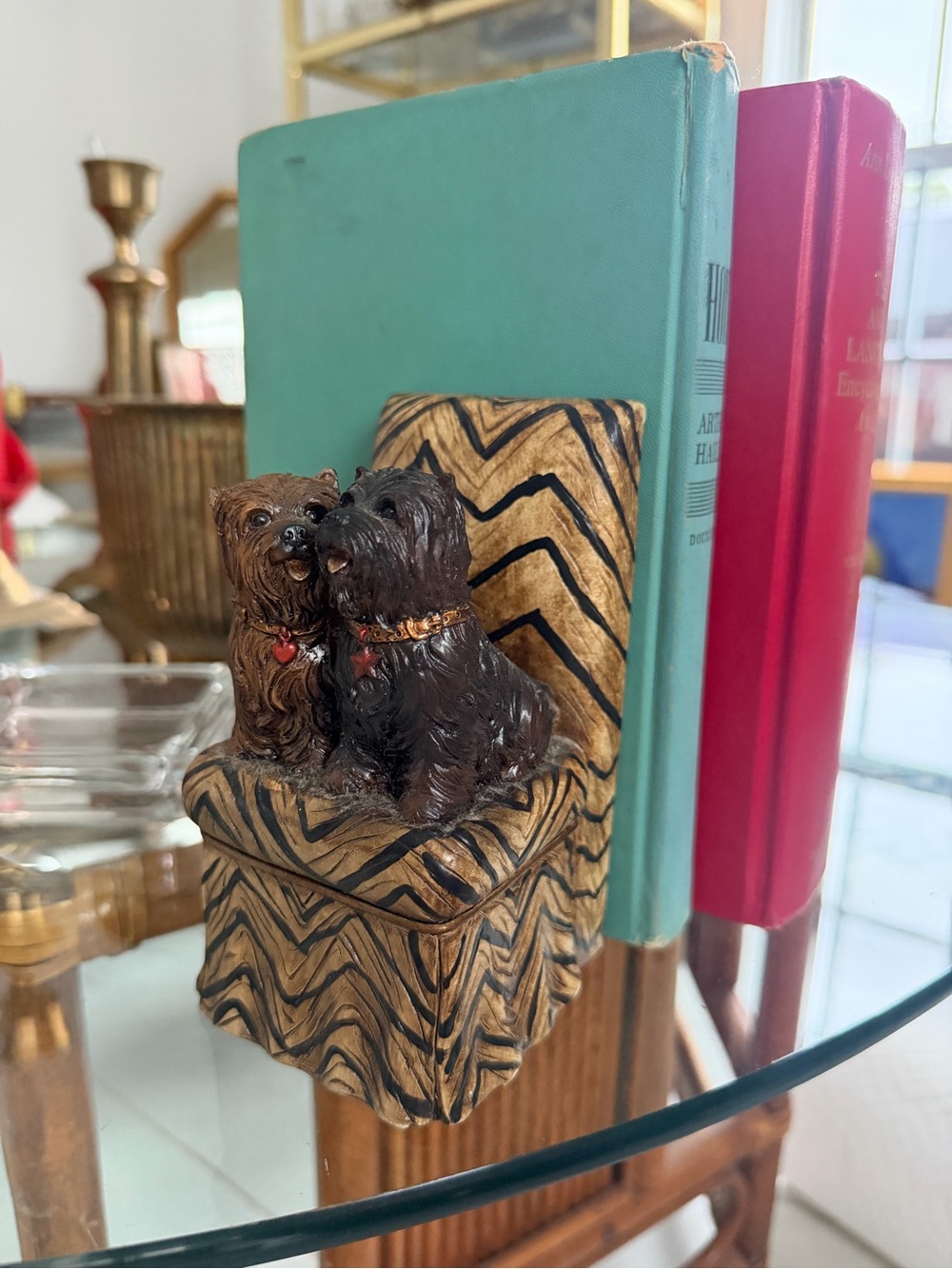 Decorative Dog Bookend Pair in Brown and Black